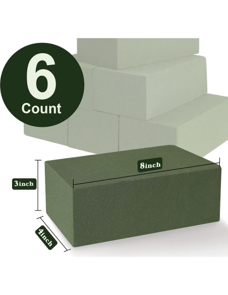 Bloques de Espuma Floral Verde 20x10x7.5 cm - 6 Pcs para Arreglos