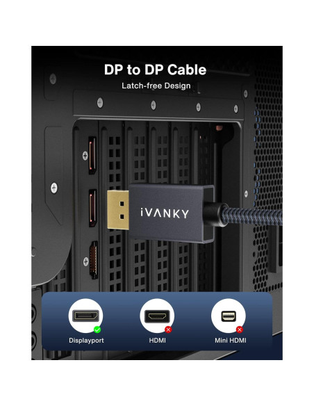 Cable DisplayPort IVANKY 0.5M Trenzado 4K 165Hz DP 1.2