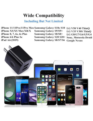 Cargador de Pared USB Doble UorMe 2.1A 5V Paquete de 5