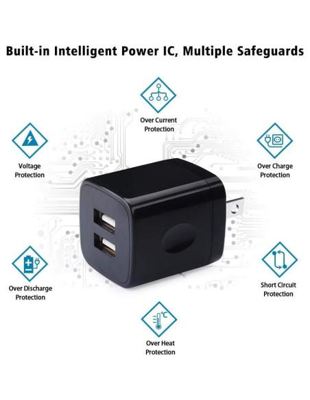 Cargador de Pared USB Doble UorMe 2.1A 5V Paquete de 5
