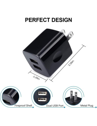 Cargador de Pared USB Doble UorMe 2.1A 5V Paquete de 5