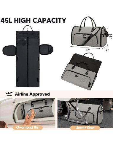 Bolsa de Ropa Convertible Vessgra 2 en 1 Gris 55.88x35.56x22.86cm