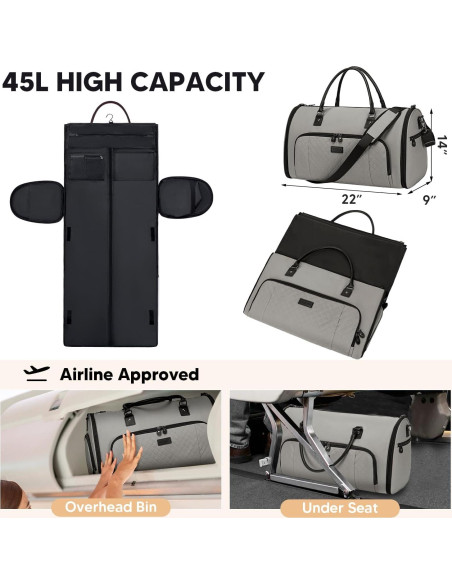 Bolsa de Ropa Convertible Vessgra 2 en 1 Gris 55.88x35.56x22.86cm