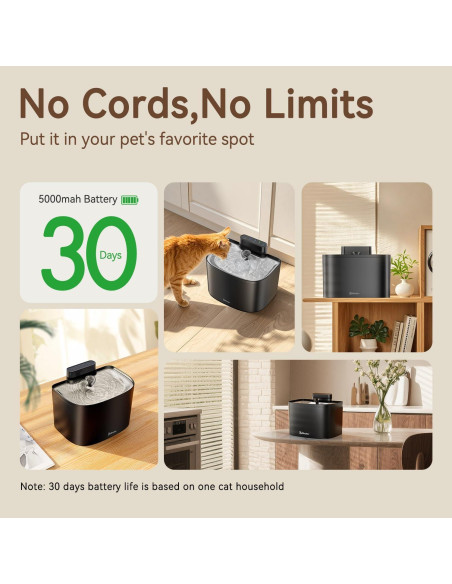 Fuente de Agua Inalámbrica para Gatos Bellkaspet M1 3.6L
