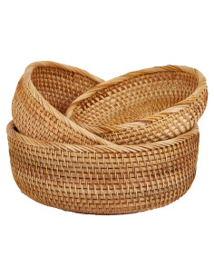 Cestas Redondas de Rattan Natural Whalehub - Almacenamiento Decorativo