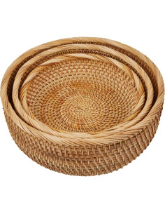 Cestas Redondas de Rattan Natural Whalehub - Almacenamiento Decorativo 2
