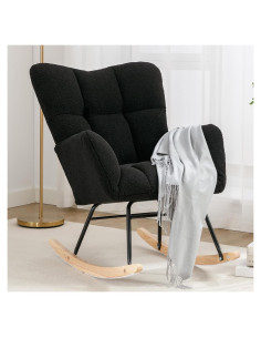 Silla Mecedora NIOIIKIT Tapizada en Peluche Negro para Nursery