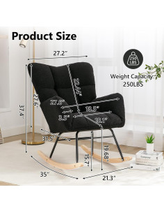 Silla Mecedora NIOIIKIT Tapizada en Peluche Negro para Nursery 2