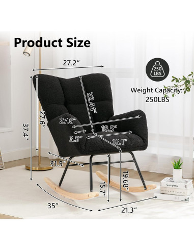 Silla Mecedora NIOIIKIT Tapizada en Peluche Negro para Nursery