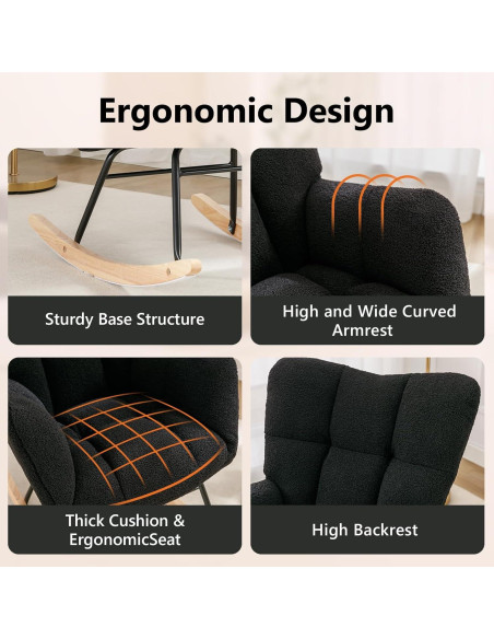 Silla Mecedora NIOIIKIT Tapizada en Peluche Negro para Nursery