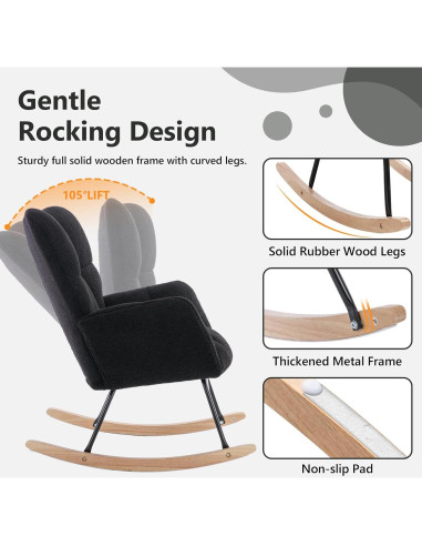 Silla Mecedora NIOIIKIT Tapizada en Peluche Negro para Nursery