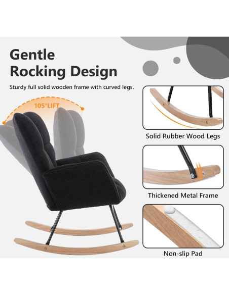 Silla Mecedora NIOIIKIT Tapizada en Peluche Negro para Nursery