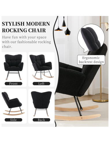 Silla Mecedora NIOIIKIT Tapizada en Peluche Negro para Nursery
