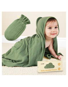 Toalla de Muselina con Capucha SUOSDEY 81x81 cm Verde Oscuro