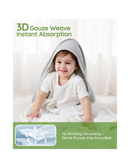 Toalla de Muselina con Capucha SUOSDEY 81x81 cm Verde Oscuro