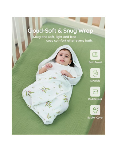 Toalla de Muselina con Capucha SUOSDEY 81x81 cm Verde Oscuro