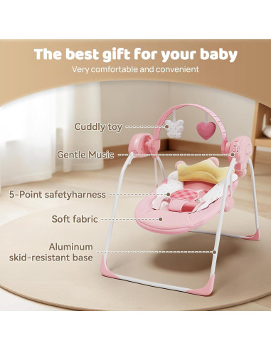 Hamaca para Bebés Rosa Princesa Ángel con Música y Temporizador