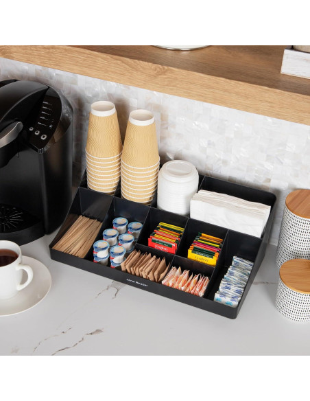 Organizador de Tazas y Condimentos Mind Reader 11 Compartimentos Negro