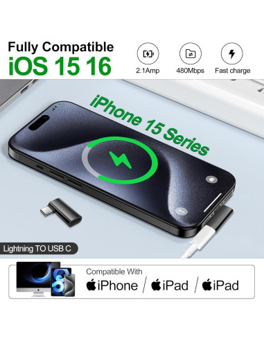 Adaptador Lightning a USB C 90 Grados xiwxi - Carga Rápida 27W