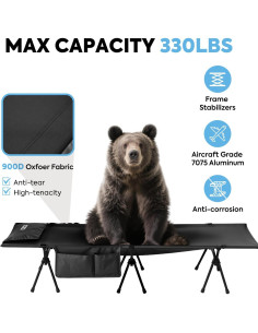 Cama de Camping ICECO Negra Ajustable 190x65cm 150kg 2