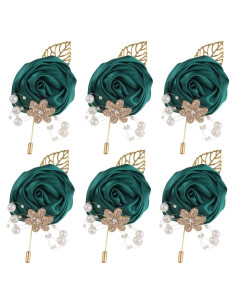 Boutonniere Rosa Satén Dorado Hecho a Mano Verde Esmeralda