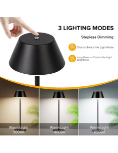 Lámpara de Mesa Inalámbrica LED CUIBIRD Negra 3 Modos 2 Alturas 2