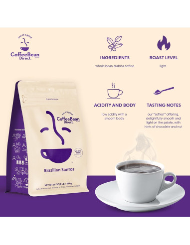 Café en Grano Arábica Brasil Santos Tostado Claro 453g