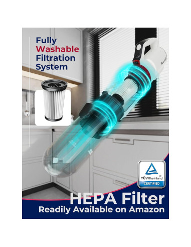 Aspiradora de varilla inalámbrica Roomie Tec L80, 2 en 1, HEPA