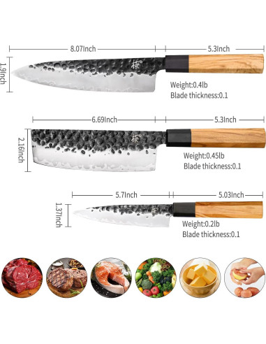 Juego de cuchillos de cocina Tinta de Ciruelas 3 piezas acero inoxidable