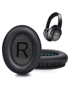 Almohadillas de Repuesto GEVO para Auriculares Bose QC35 II - Espuma de Memoria, Negro