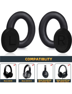 Almohadillas de Repuesto GEVO para Auriculares Bose QC35 II - Espuma de Memoria, Negro 2