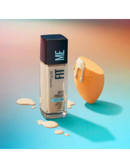 Base Líquida Maybelline Fit Me Mate + Sin Poros Marfil Claro y 2 Esponjas Real Techniques