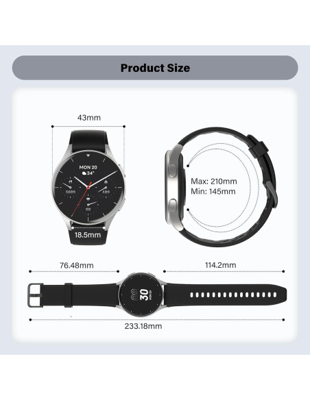 Reloj Inteligente QIPOPC GTX05 Negro 1.32" AMOLED GPS Alexa