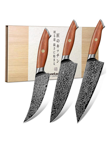 Juego de cuchillos de Damasco Freelander 3 en 1 21.6 cm