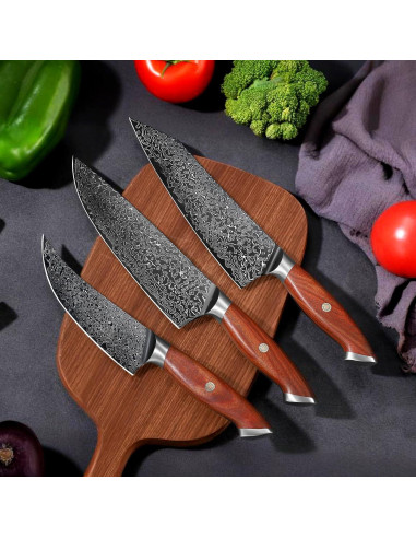 Juego de cuchillos de Damasco Freelander 3 en 1 21.6 cm