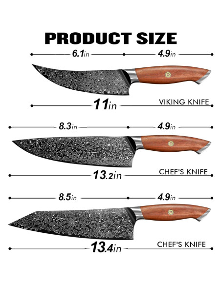 Juego de cuchillos de Damasco Freelander 3 en 1 21.6 cm