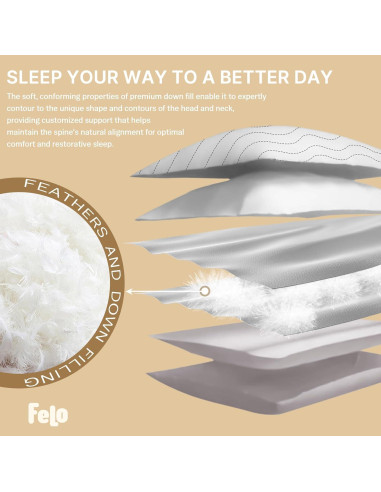 Almohadas de Plumas de Pato y Ganso Felo - Juego de 2 Estándar 50.8x66cm