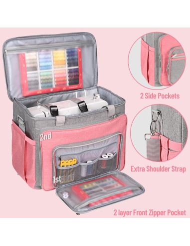 Funda para Máquina de Coser FINESUN Rosa con Bolsillos y Correa