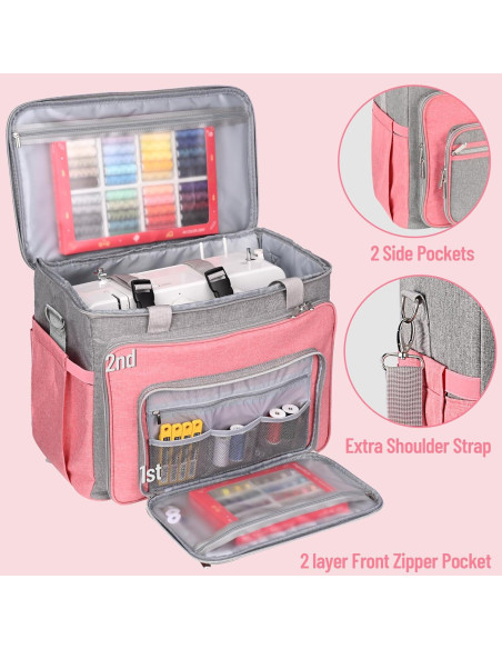 Funda para Máquina de Coser FINESUN Rosa con Bolsillos y Correa