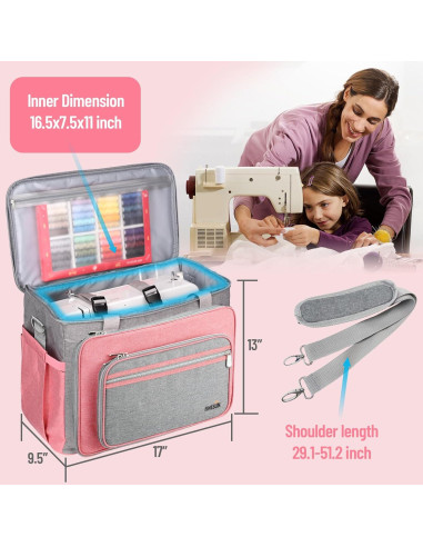 Funda para Máquina de Coser FINESUN Rosa con Bolsillos y Correa
