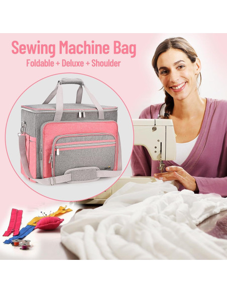 Funda para Máquina de Coser FINESUN Rosa con Bolsillos y Correa