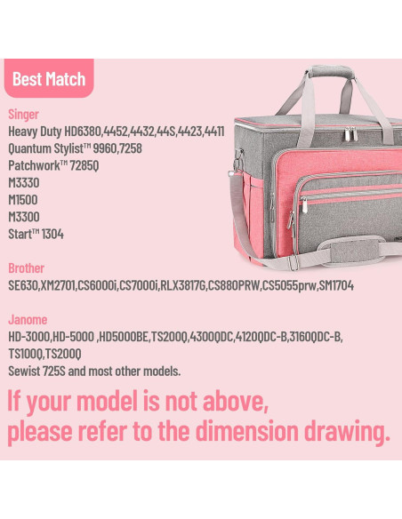 Funda para Máquina de Coser FINESUN Rosa con Bolsillos y Correa