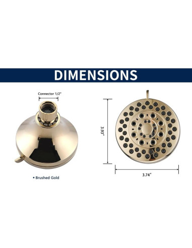 Cabezal de Ducha de Lluvia DLymtrx 4" Oro 5 Funciones Ahorra Agua