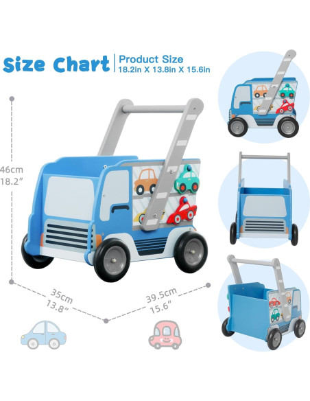 Andador de Madera labebe 2-en-1 para Bebés Azul 1-3 Años