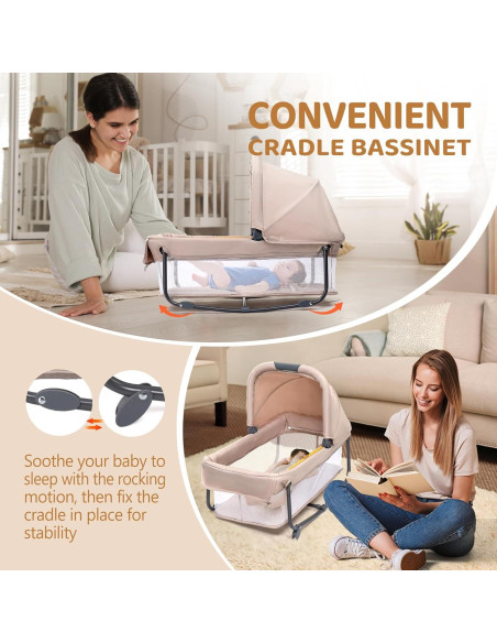 Cuna Gemela JOYMOR Beige Convertible Lateral y Parque