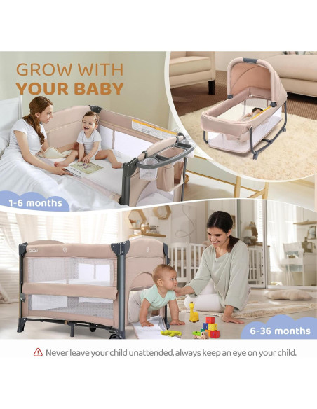 Cuna Gemela JOYMOR Beige Convertible Lateral y Parque