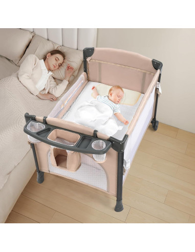 Cuna Gemela JOYMOR Beige Convertible Lateral y Parque