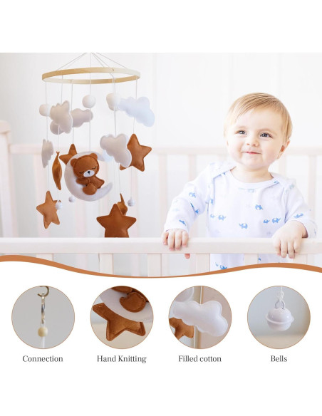 Móvil de Cuna HanMiaMia Oso Durmiendo Fieltro Hipoalergénico