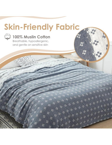 Manta de Muselina Ligera SHSYCER 100% Algodón Azul Individual 150x198cm