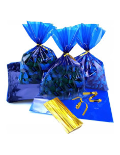 Bolsas de Celofán Azules prxififeq 100PC 15x23 cm con Cierres de Oro
